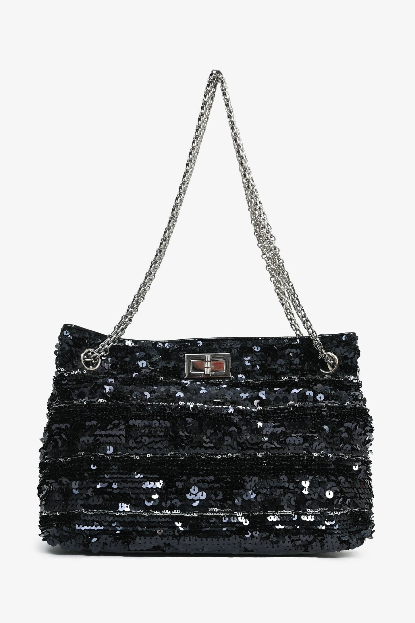 Chanel™ 2011 Black Striped Sequins and Patent Leather Small Reissue Shoulder Bag