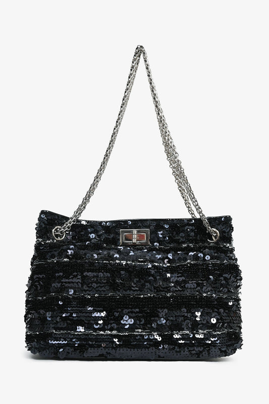 Chanel™ 2011 Black Striped Sequins and Patent Leather Small Reissue Shoulder Bag