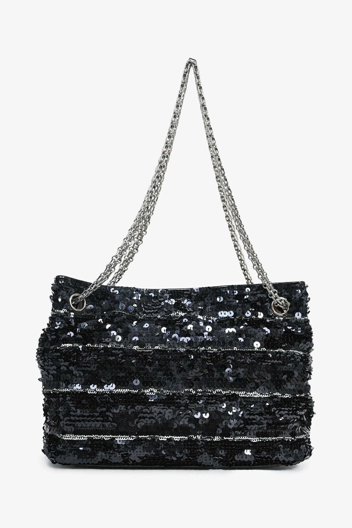 Chanel™ 2011 Black Striped Sequins and Patent Leather Small Reissue Shoulder Bag