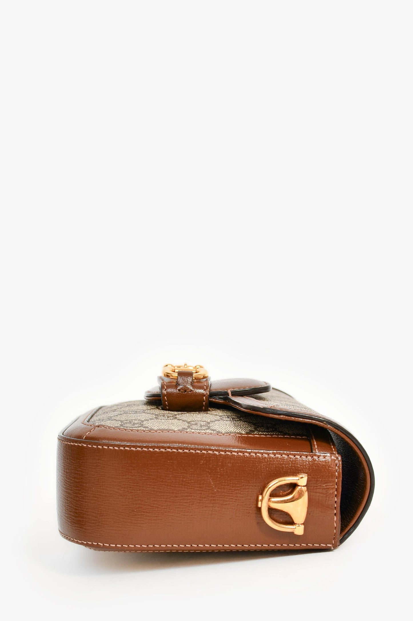 Gucci GG Monogram/Brown Leather 'Horsebit 1955' Small Shoulder Bag with Extra Strap