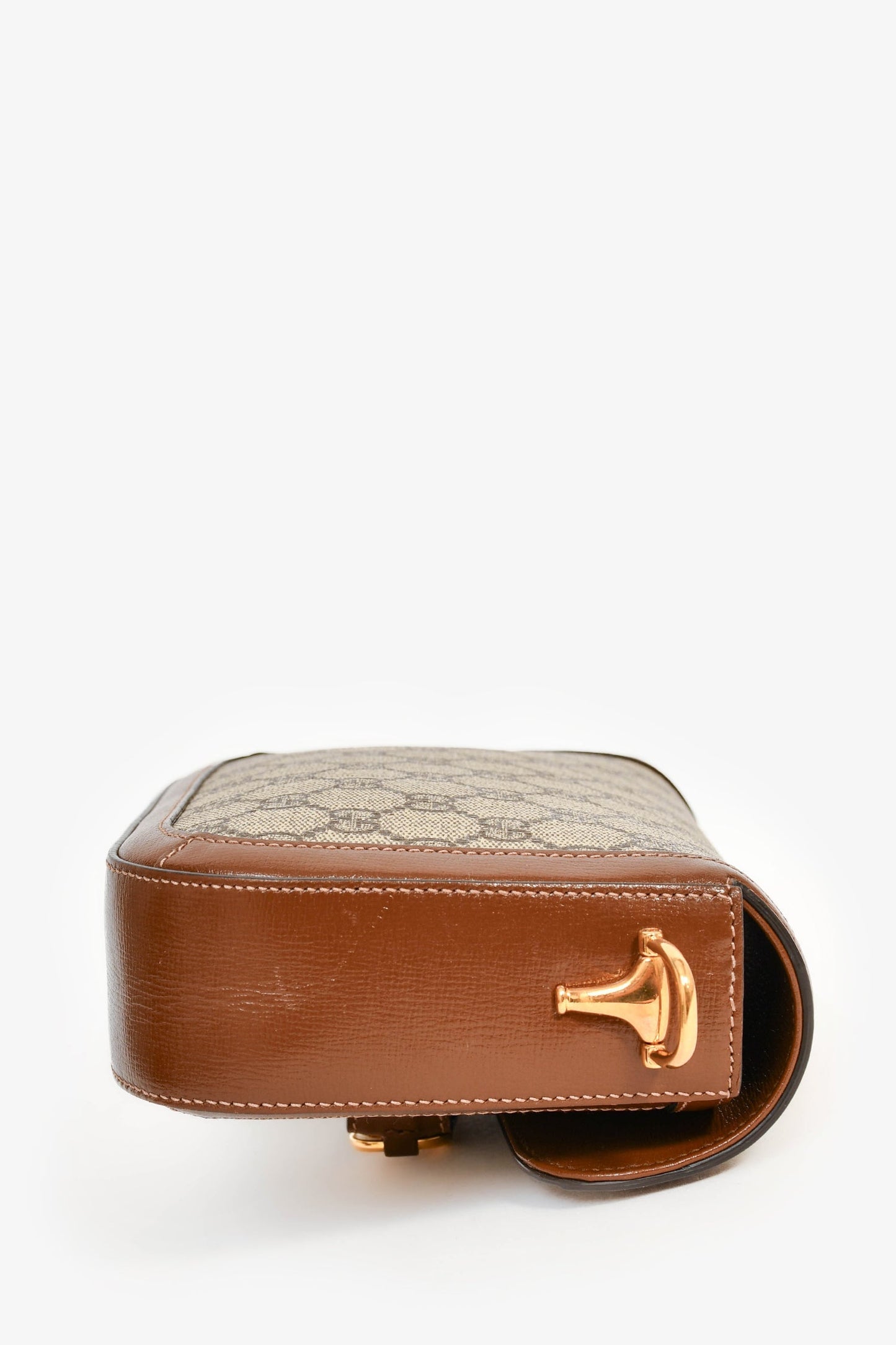 Gucci GG Monogram/Brown Leather 'Horsebit 1955' Small Shoulder Bag with Extra Strap