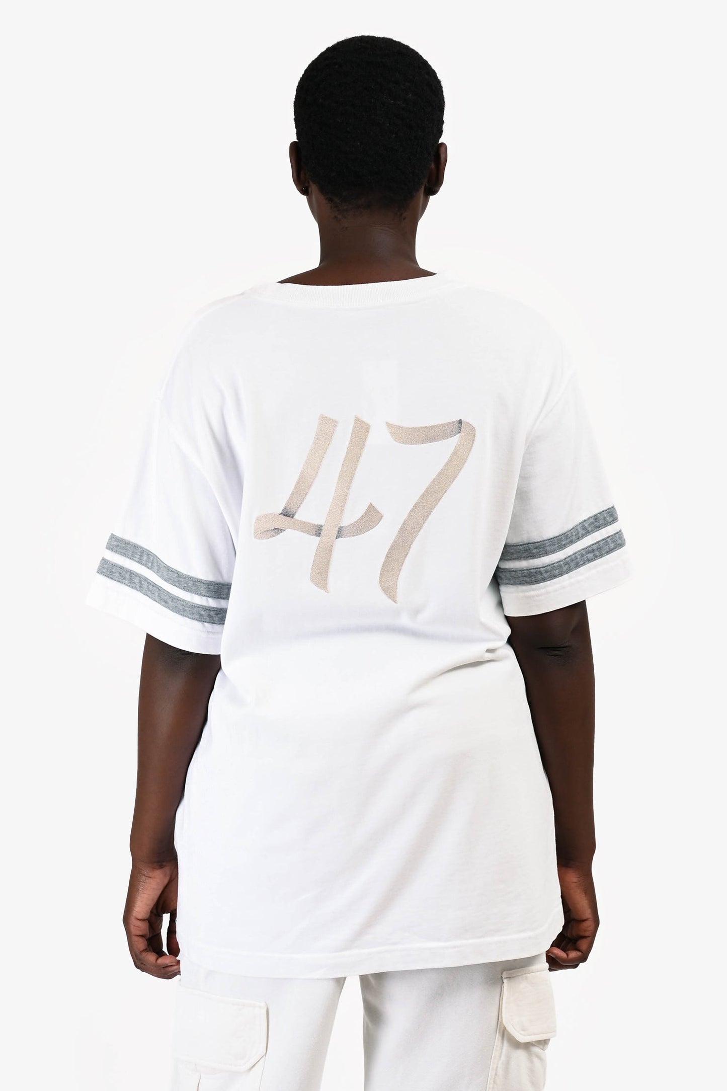 Christian Dior 2022 White/Grey Embroidered Ribbon Logo T-Shirt Size L Mens