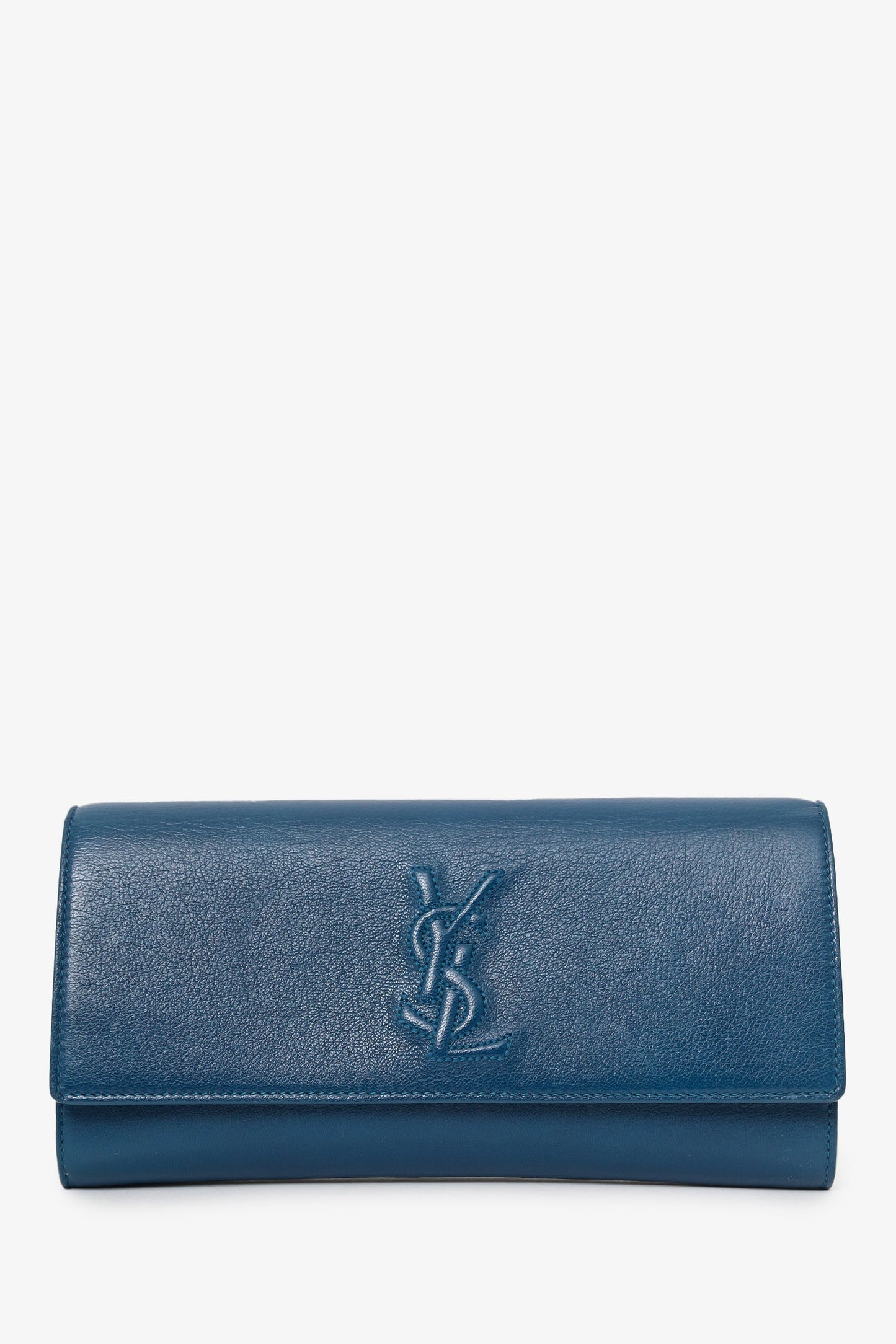 Saint Laurent Blue Leather Navy Blue Glazed Leather Belle De Jour Flap Clutch