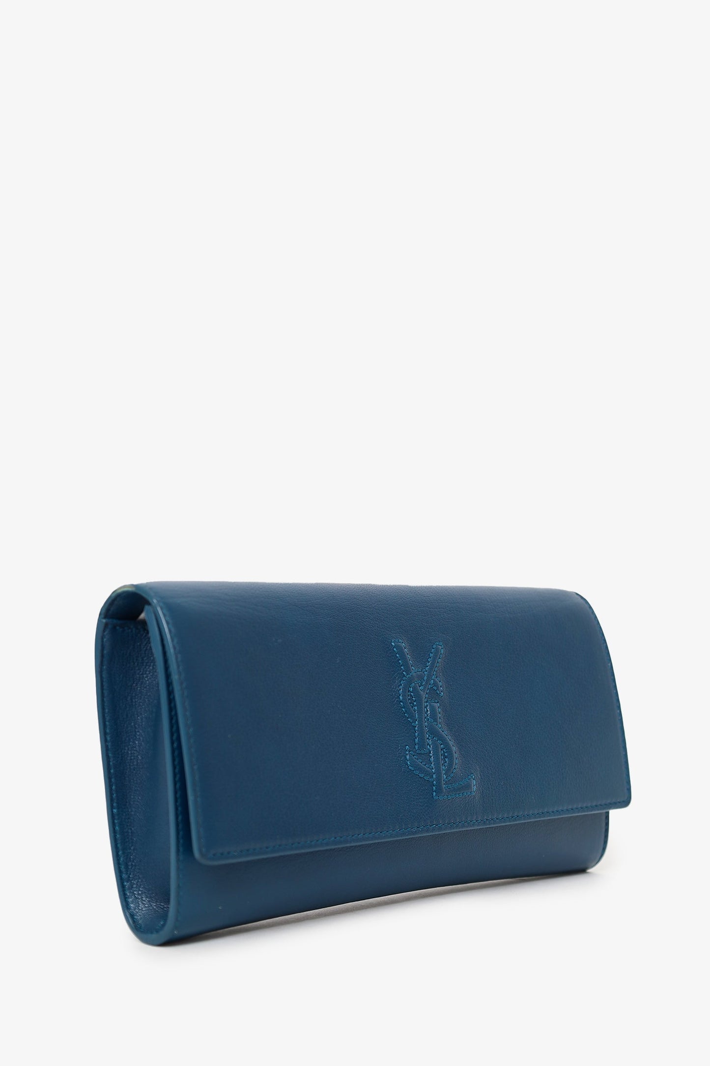 Saint Laurent Blue Leather Navy Blue Glazed Leather Belle De Jour Flap Clutch