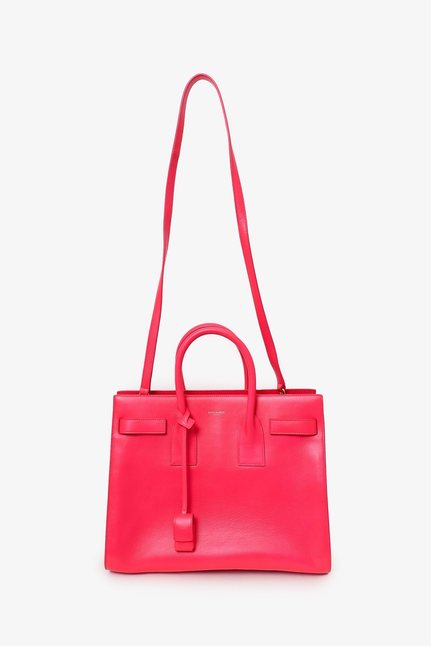 Saint Laurent Hot Pink Leather Small Sac De Jour with Strap