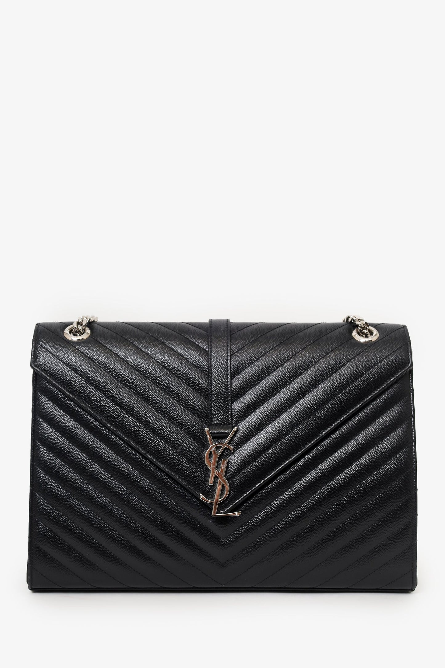 Saint Laurent Black Chevron Leather Large Envelope Bag