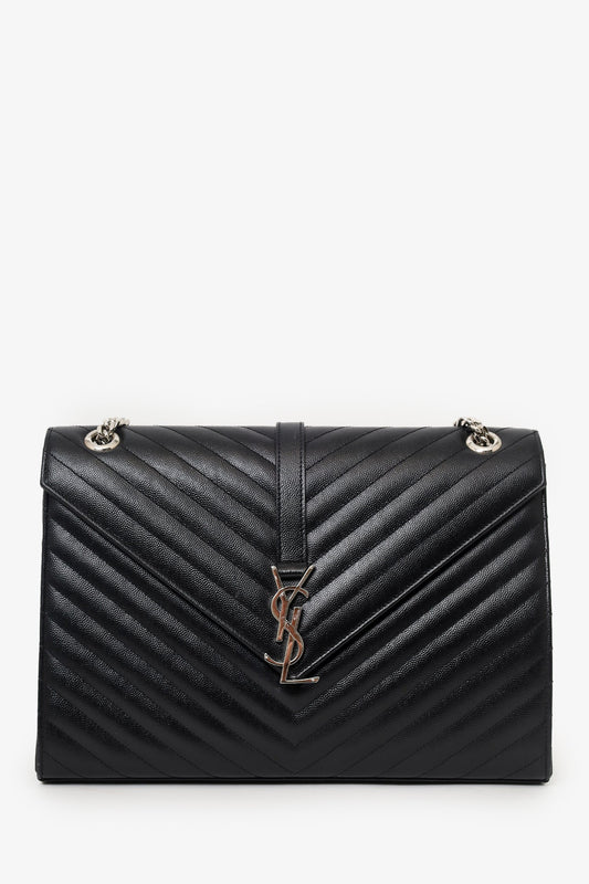 Saint Laurent Black Chevron Leather Large Envelope Bag