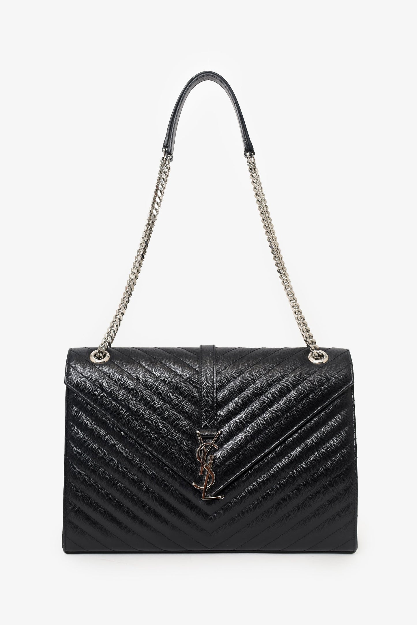 Saint Laurent Black Chevron Leather Large Envelope Bag