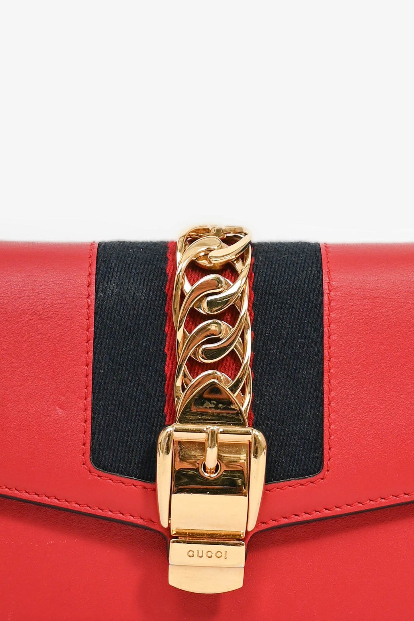 Gucci Red Leather Small Sylvie Bag on Chain