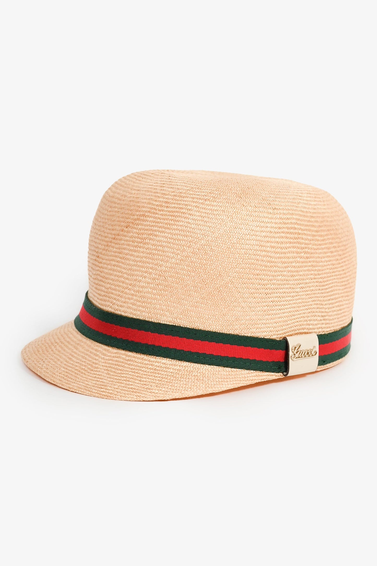Gucci Green/Red Striped Straw Bowler Hat Size S