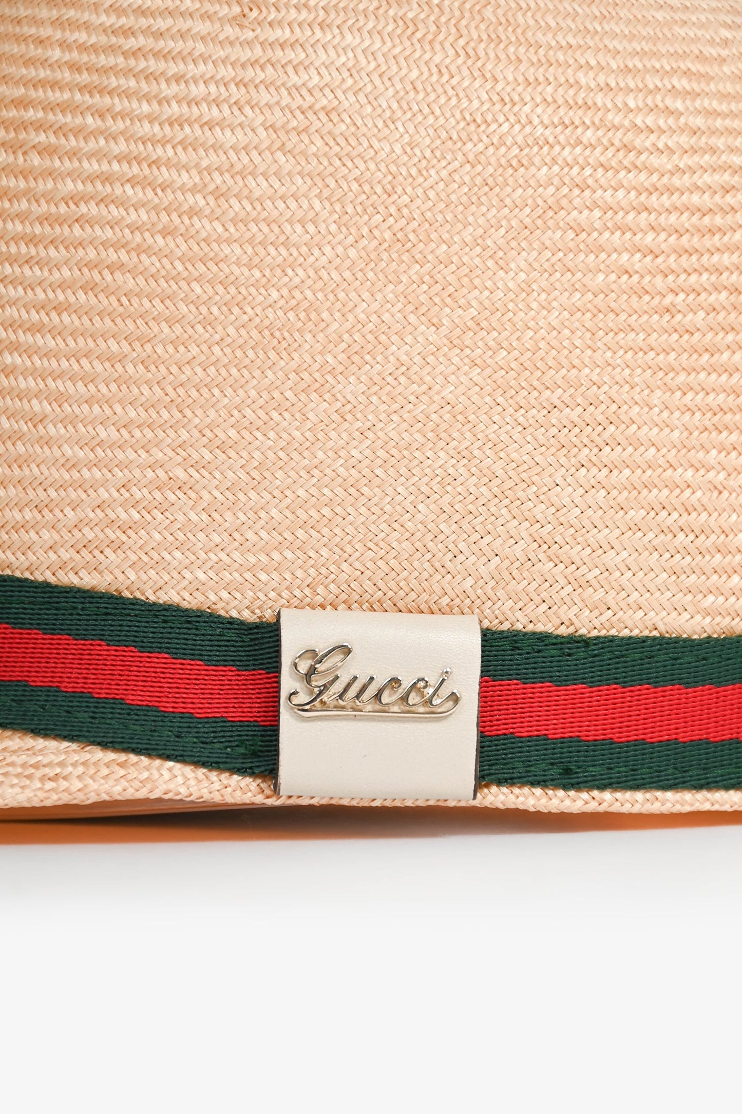Gucci Green/Red Striped Straw Bowler Hat Size S