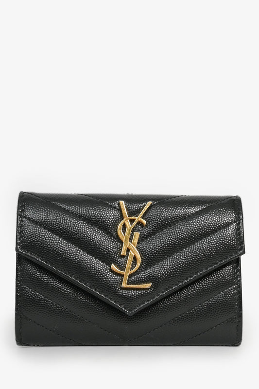 Saint Laurent Black Grained Leather Cassandre Wallet