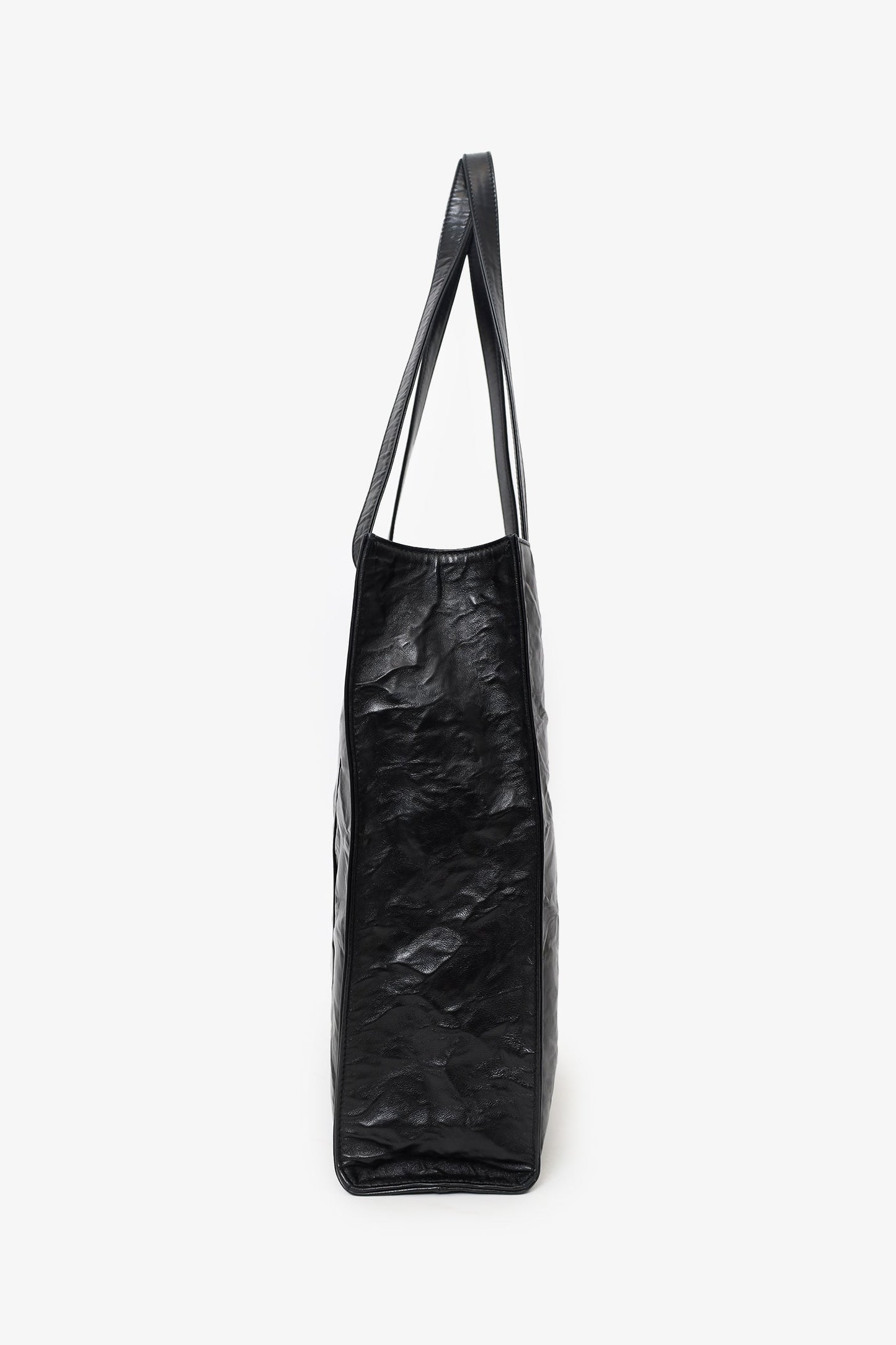 Prada Black Crinkle Nappa Leather Small Tote Bag