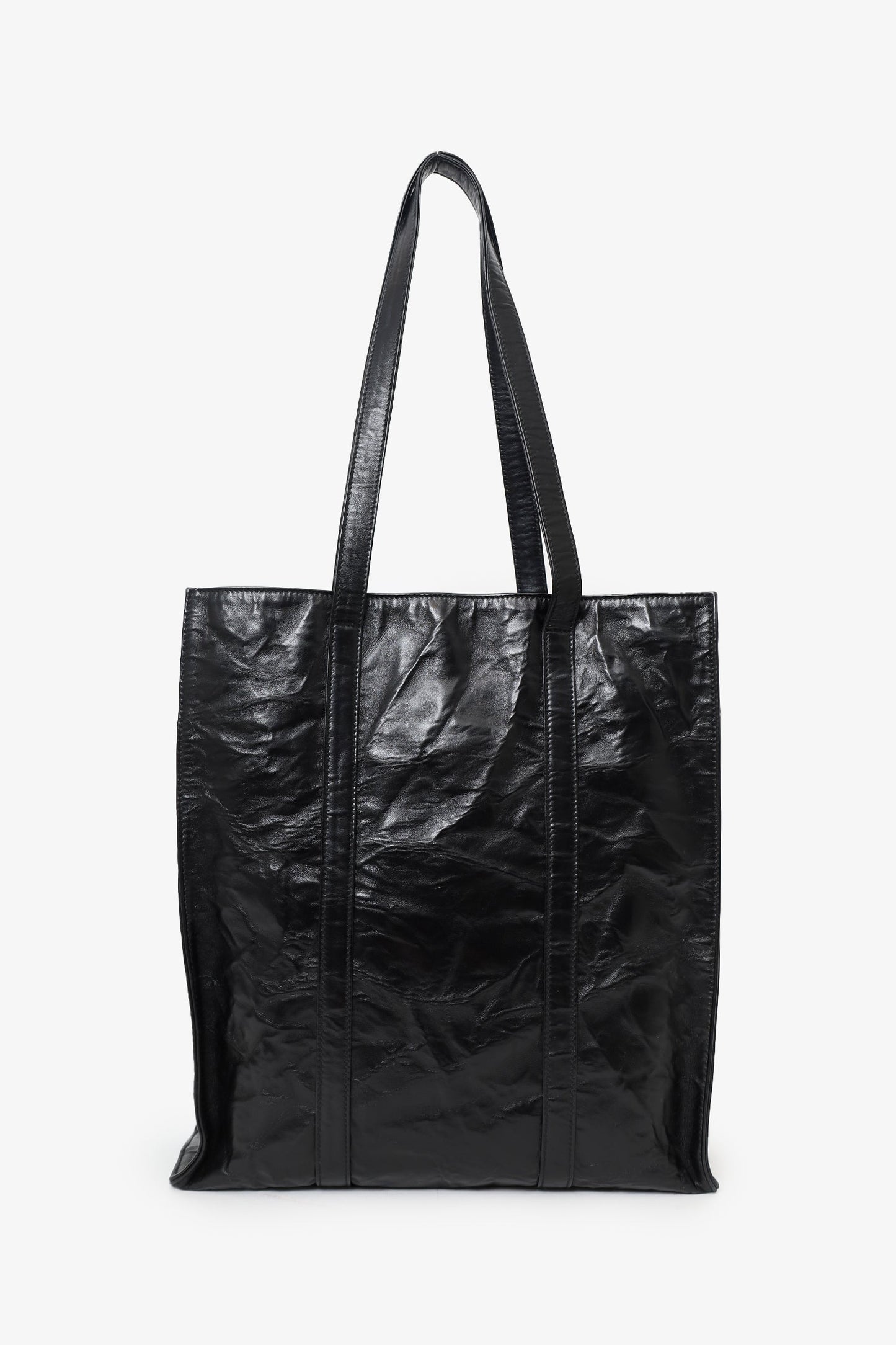 Prada Black Crinkle Nappa Leather Small Tote Bag