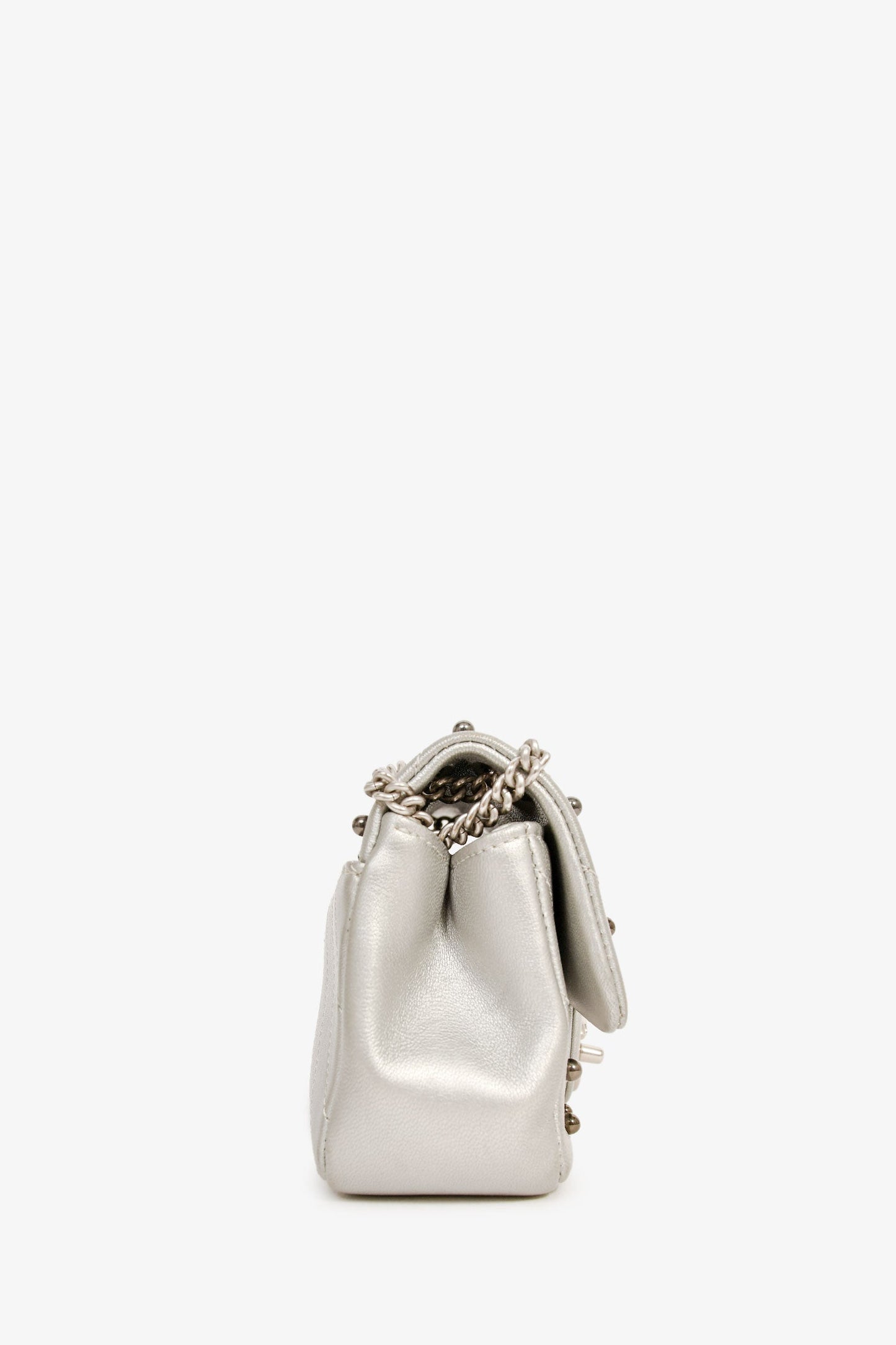 Chanel™ 2017 Silver Chevron 'Stud Wars Mini Rectangular Flap' Shoulder Bag