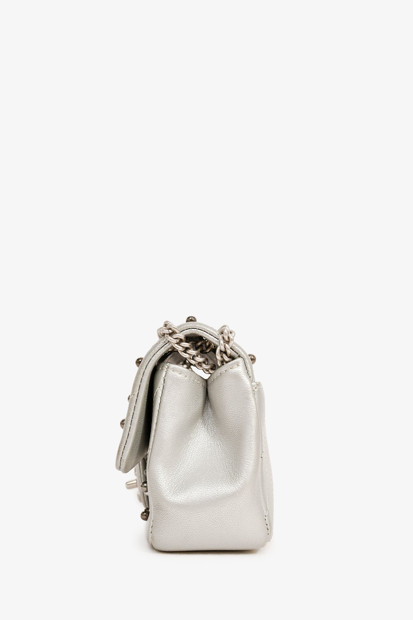 Chanel™ 2017 Silver Chevron 'Stud Wars Mini Rectangular Flap' Shoulder Bag