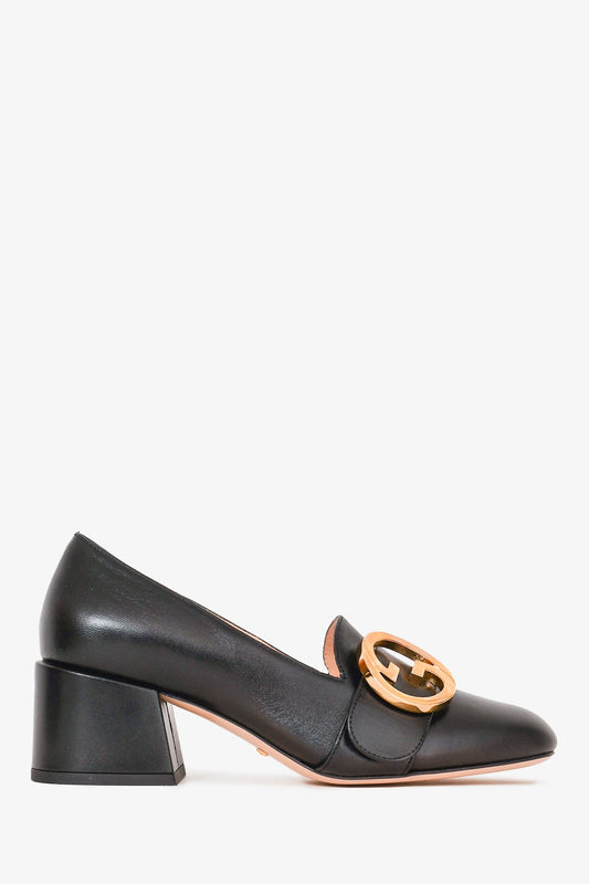 Gucci Black Leather GG 'Blondie' Heeled Loafers Size 37