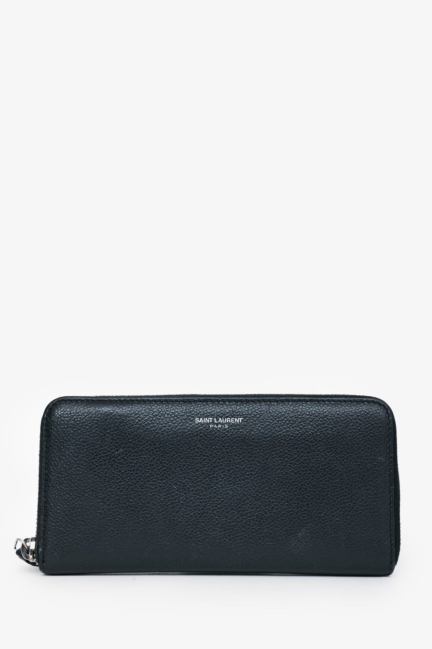 Saint Laurent Black Leather Long Zip Wallet
