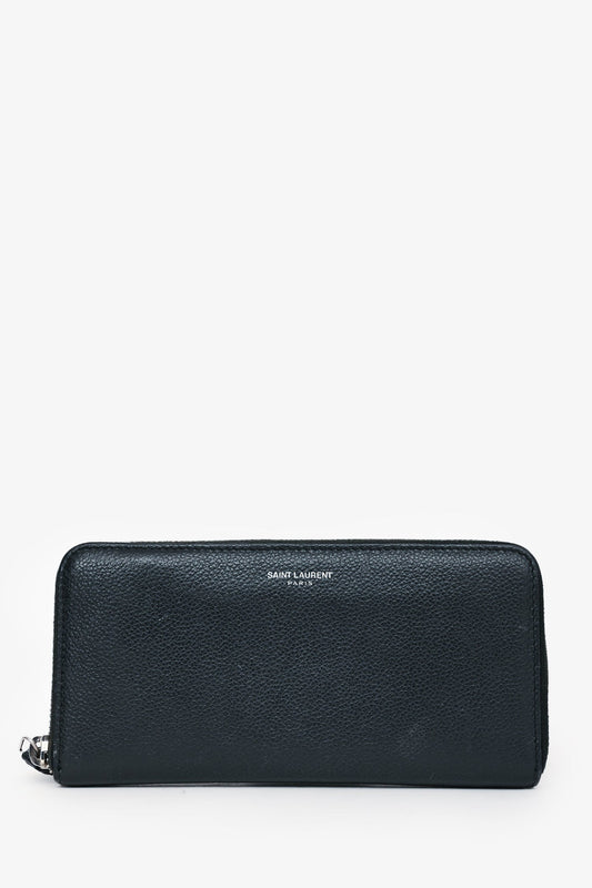 Saint Laurent Black Leather Long Zip Wallet