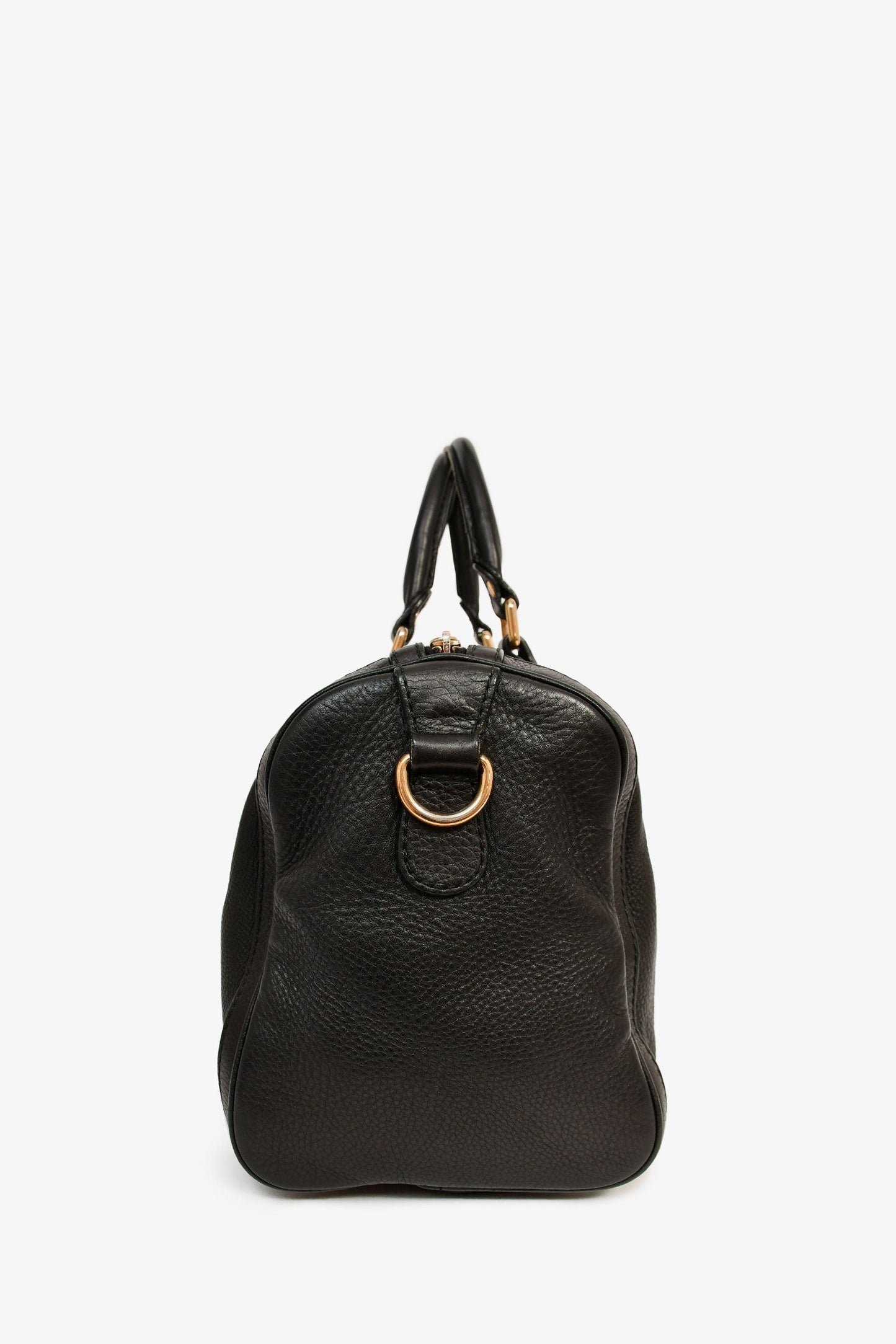 Gucci Black Pebbled Leather Red/Green Striped Bowler Bag with Strap (As Is)