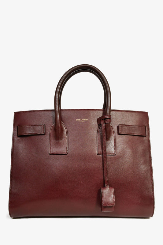 Saint Laurent 2014 Burgundy Smooth Leather Small Sac de Jour Tote with Strap