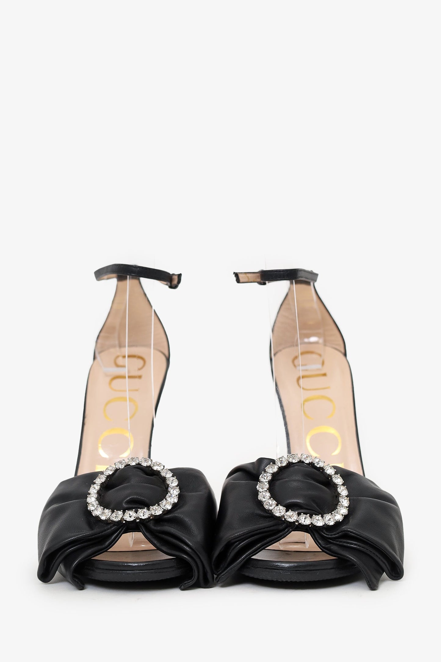 Gucci Black Leather Crystal Embellished Ankle Strap Sandals Size 36.5