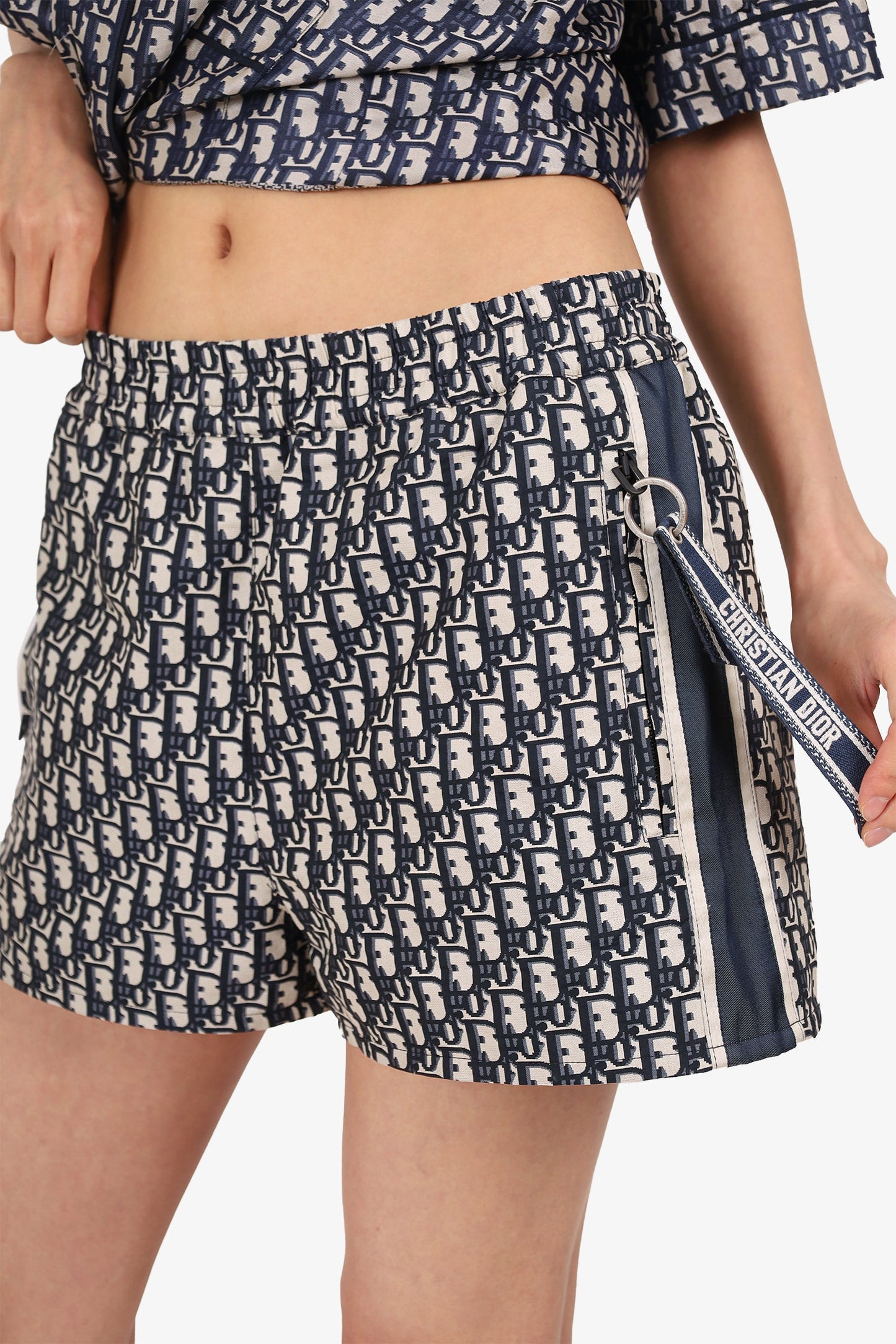 Christian Dior Navy/White Oblique Technical Motif Shorts Size 4