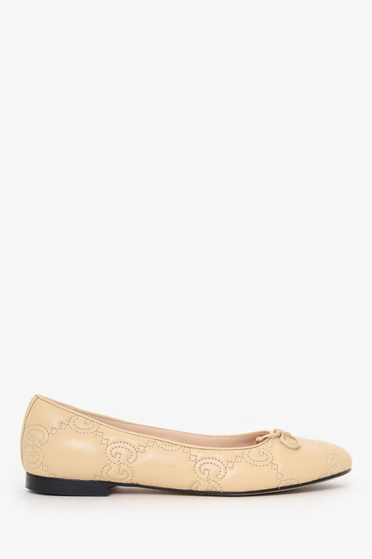 Gucci Beige Quilted GG Leather Ballet Flats Size 38.5