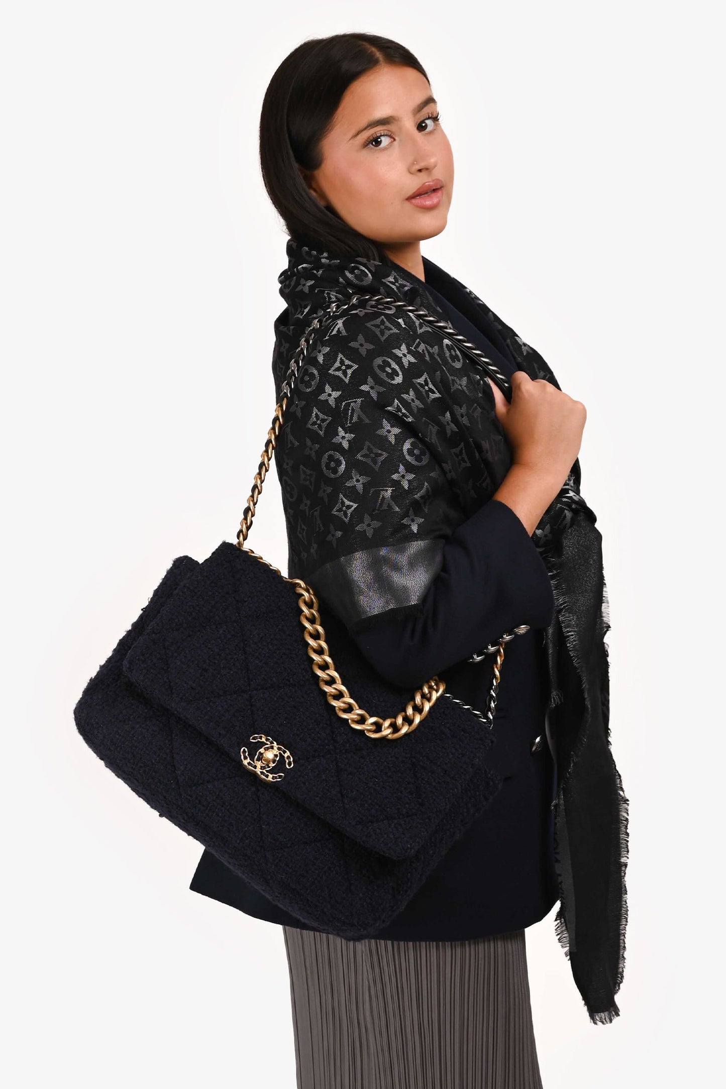 Chanel™ 2020 Navy Tweed Large Chanel™ 19 Shoulder Bag