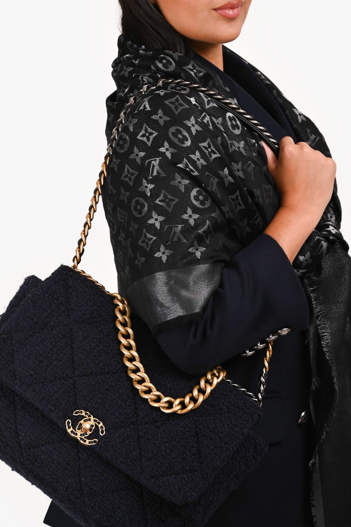Chanel™ 2020 Navy Tweed Large Chanel™ 19 Shoulder Bag
