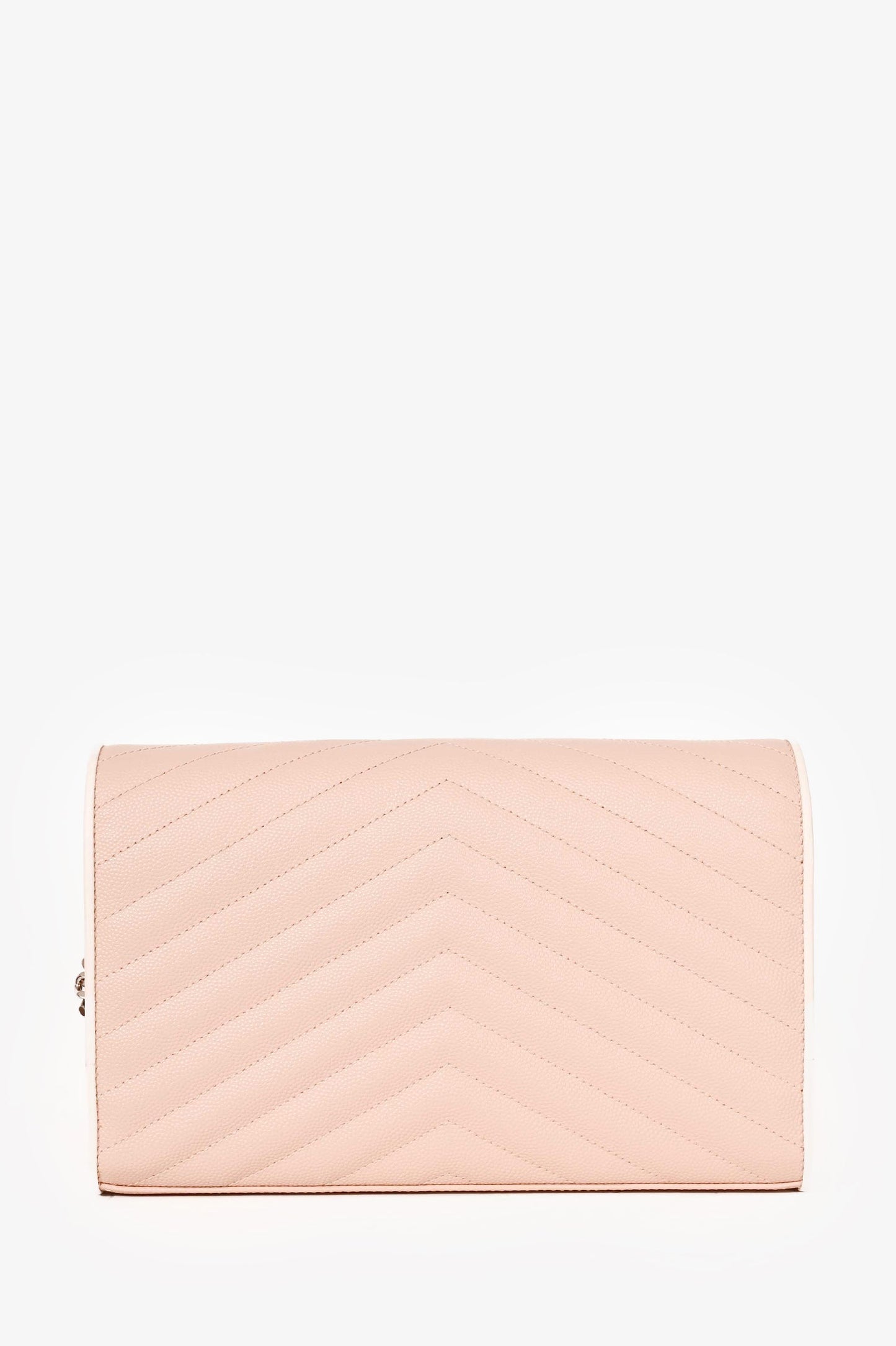 Saint Laurent Blush/White Trim Leather Chevron Wallet on Chain