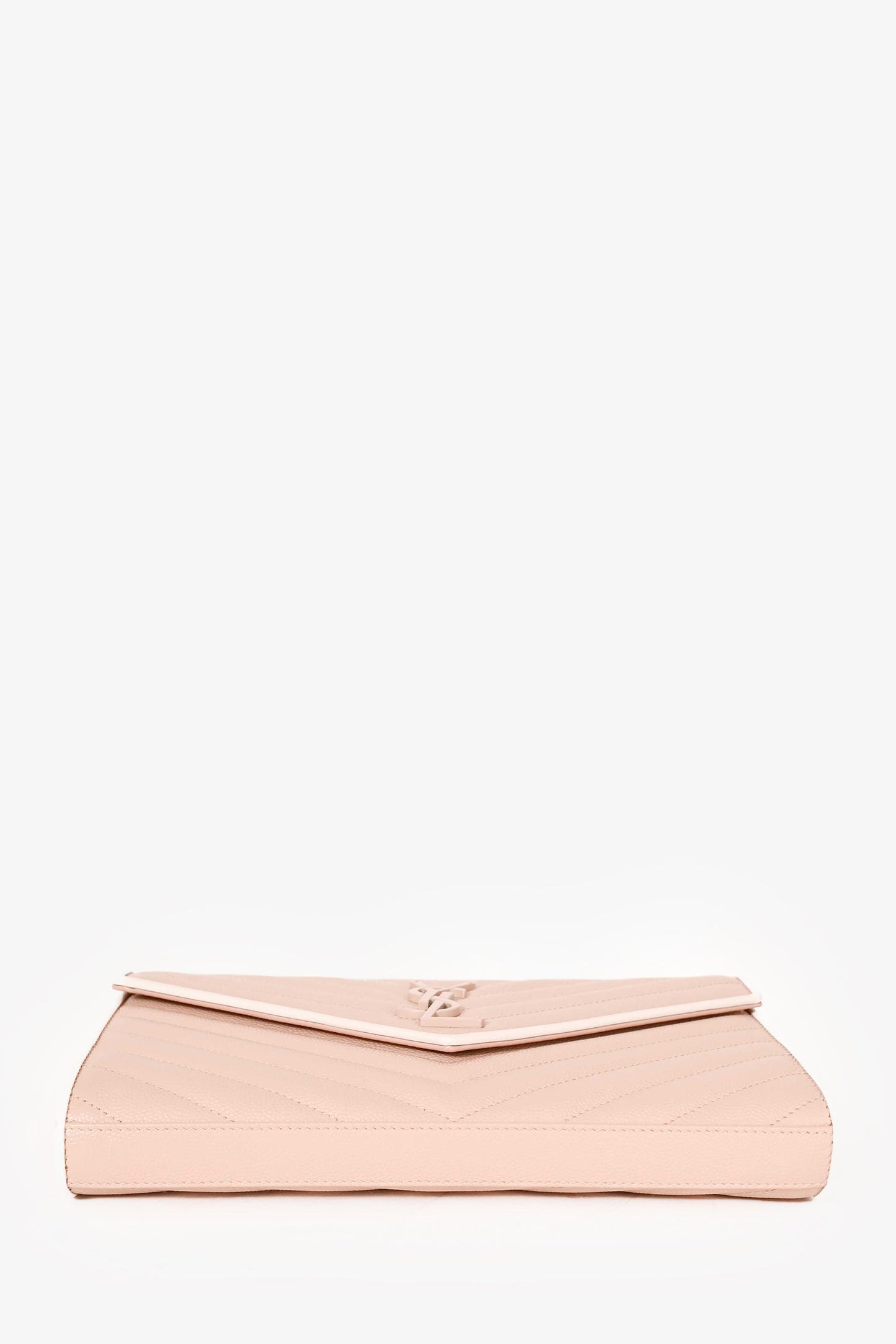 Saint Laurent Blush/White Trim Leather Chevron Wallet on Chain
