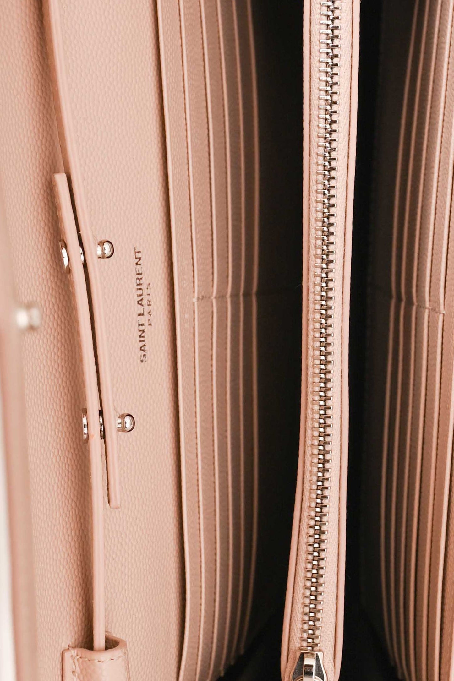 Saint Laurent Blush/White Trim Leather Chevron Wallet on Chain