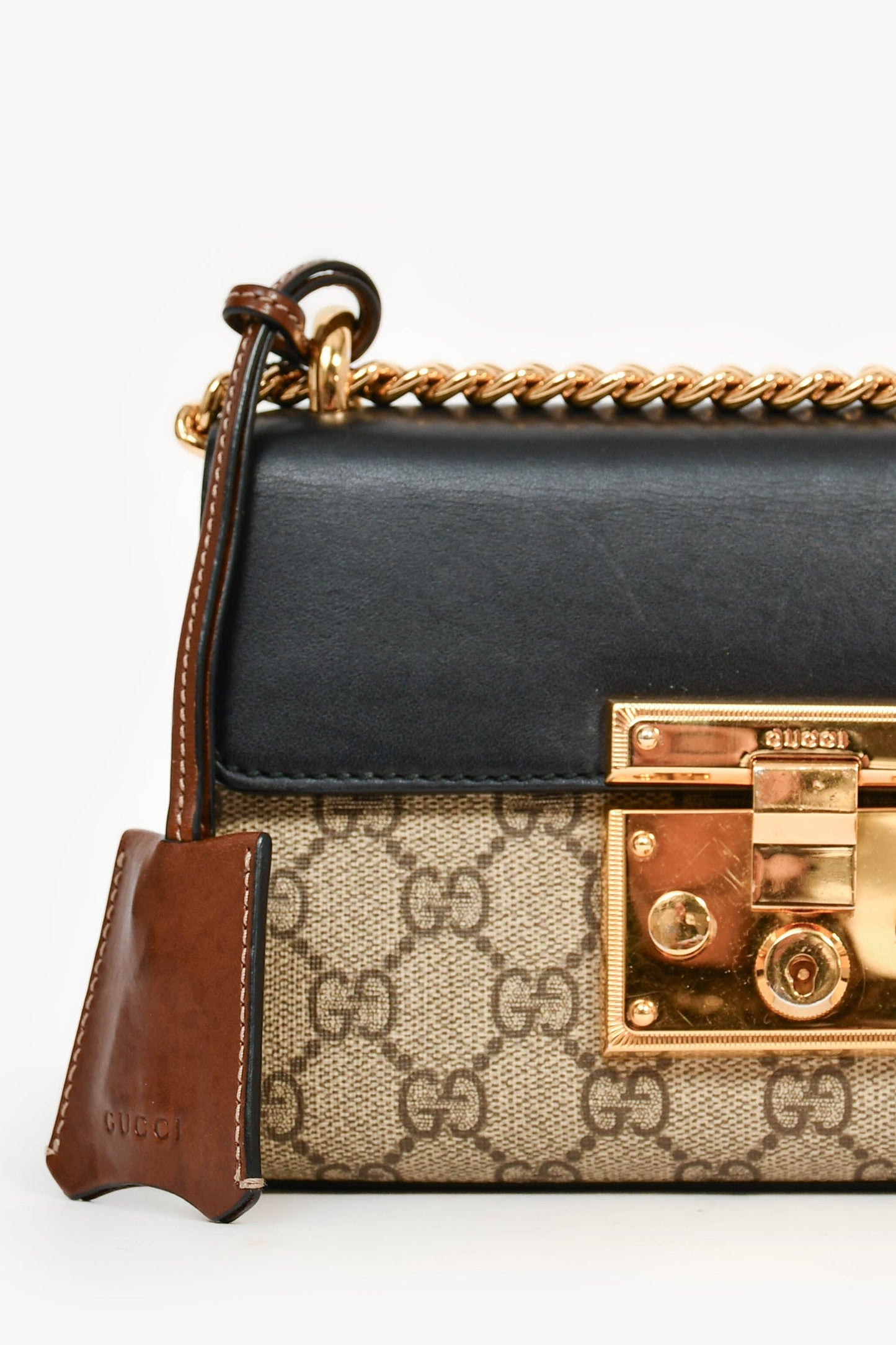 Gucci Beige GG Supreme/ Black Leather 'Padlock' Bag