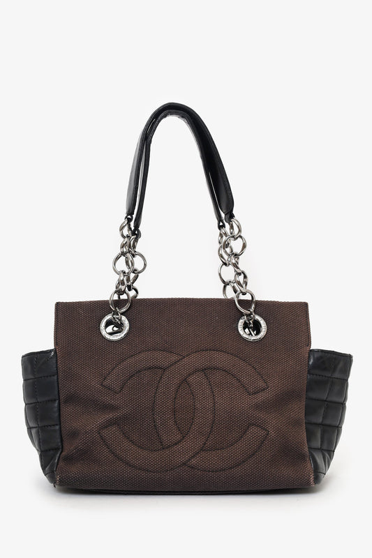 Chanel™ 2003-04 Brown/Black Leather/Canvas Coco Bar CC Tote