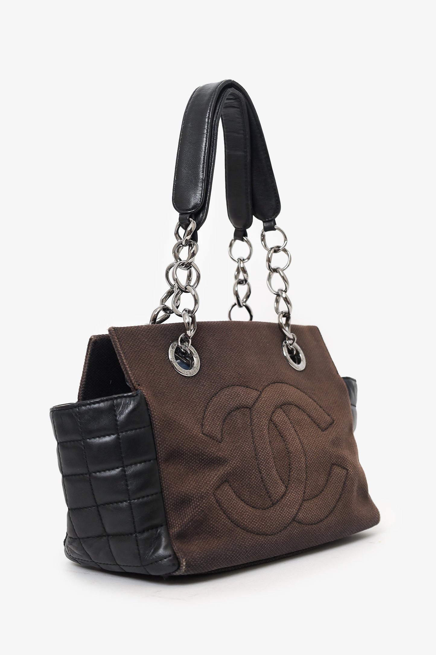 Chanel™ 2003-04 Brown/Black Leather/Canvas Coco Bar CC Tote