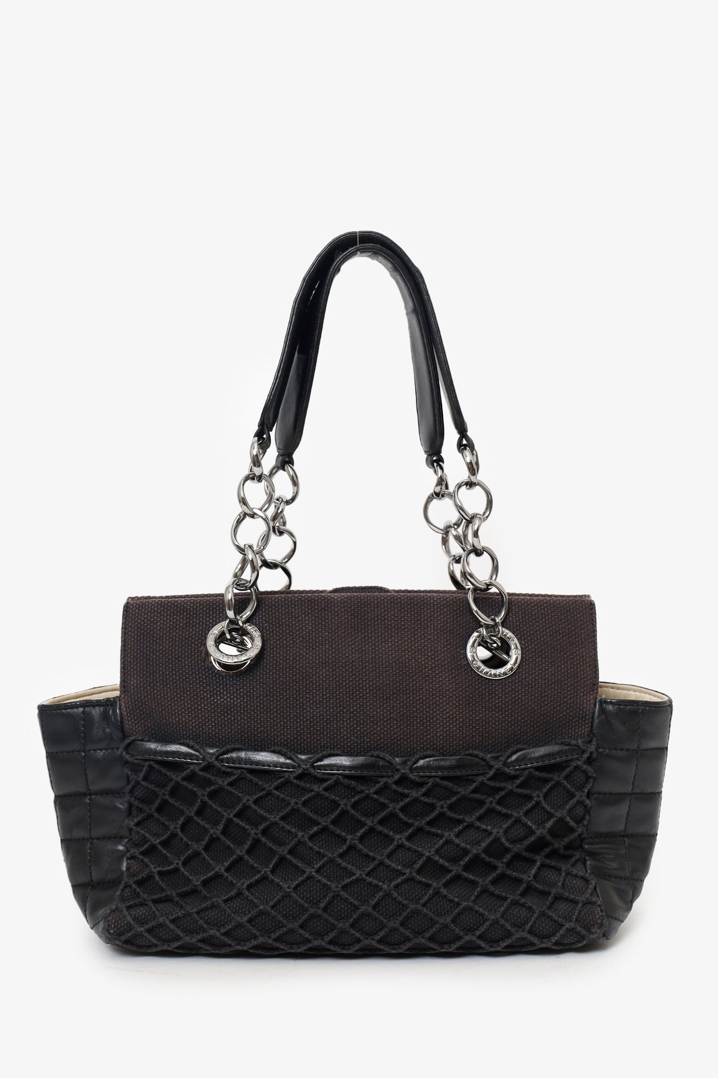 Chanel™ 2003-04 Brown/Black Leather/Canvas Coco Bar CC Tote