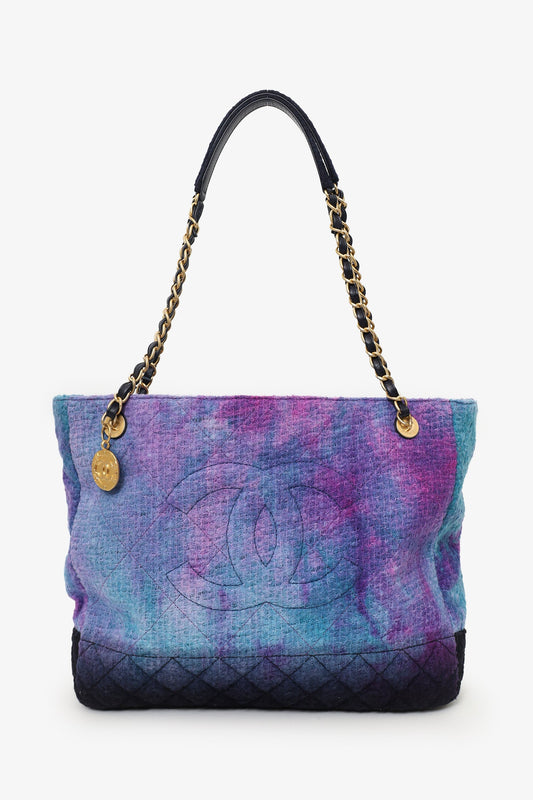 Chanel™ 2021 Purple Tie Dye Wool Tweed Shopping Tote