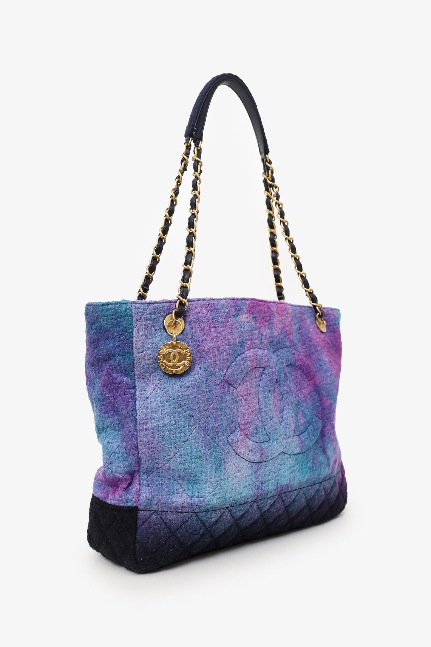 Chanel™ 2021 Purple Tie Dye Wool Tweed Shopping Tote