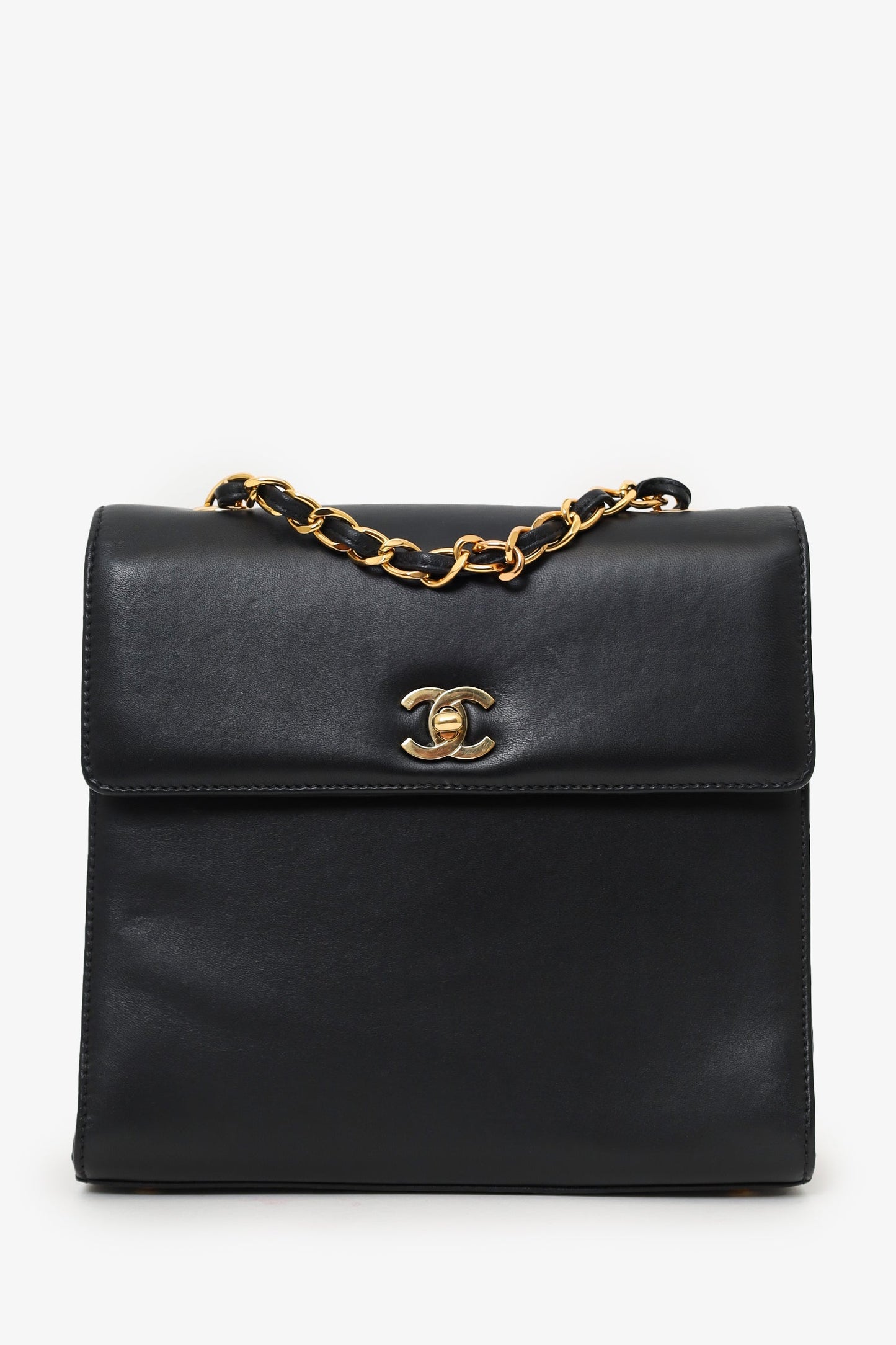 Chanel™ 1997-99 Black Leather Straight Flap Shoulder Bag