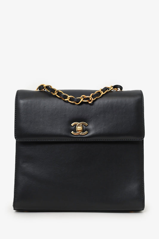 Chanel™ 1997-99 Black Leather Straight Flap Shoulder Bag