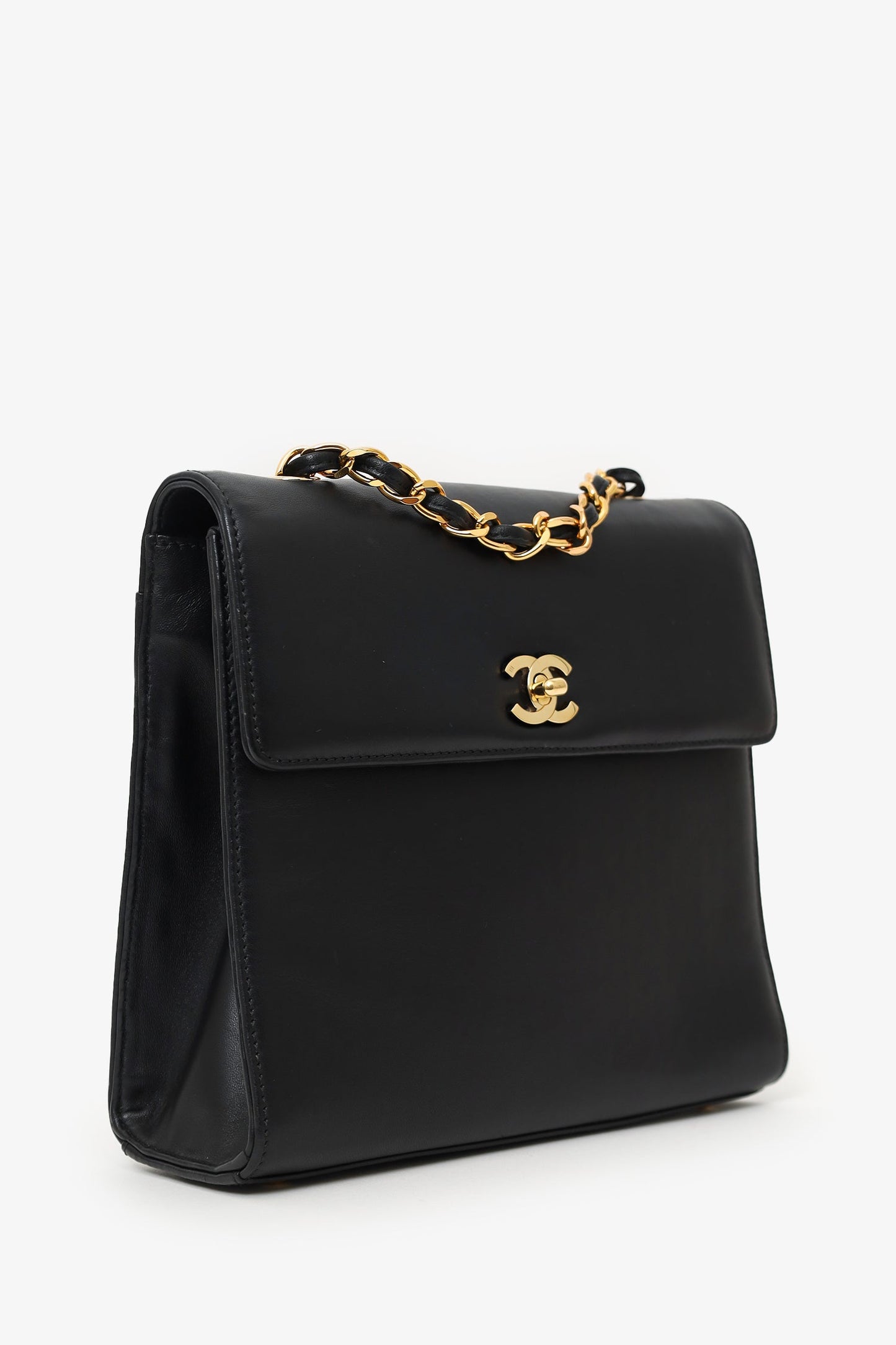 Chanel™ 1997-99 Black Leather Straight Flap Shoulder Bag