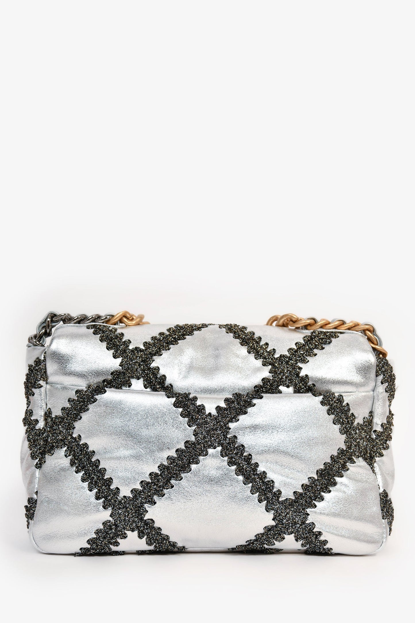 Chanel™ Limited Edition Silver/Gunmetal Crochet Small 19 Duo-Toned Chain Shoulder Bag