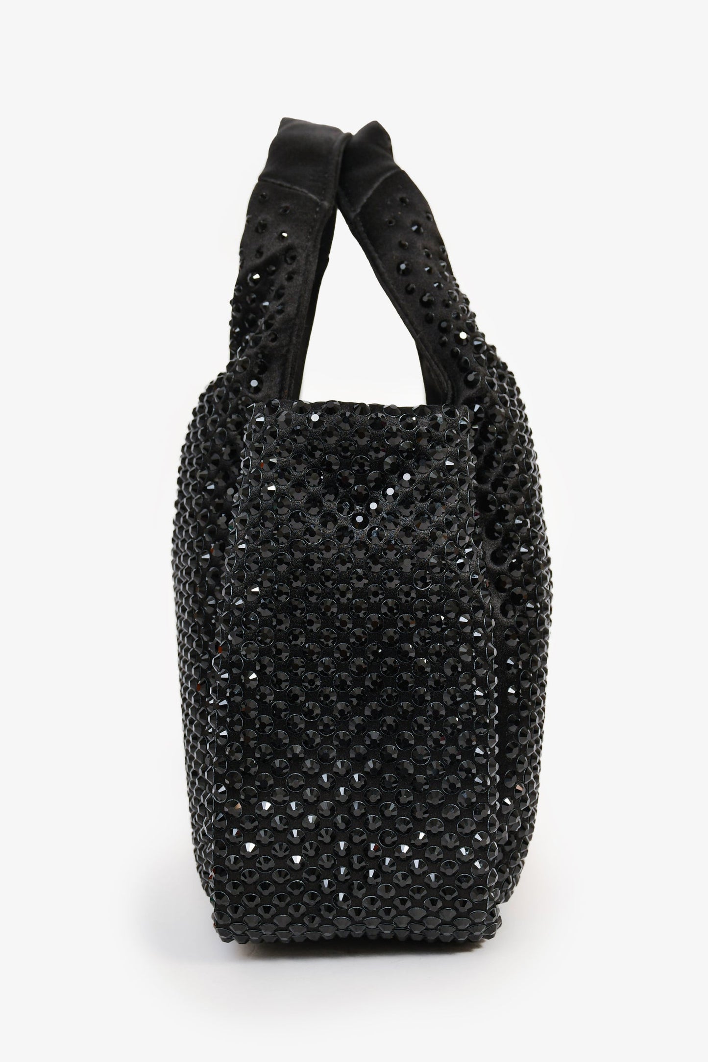 Prada 2024 Holiday Black Satin Crystal Top Handle Mini Tote Bag