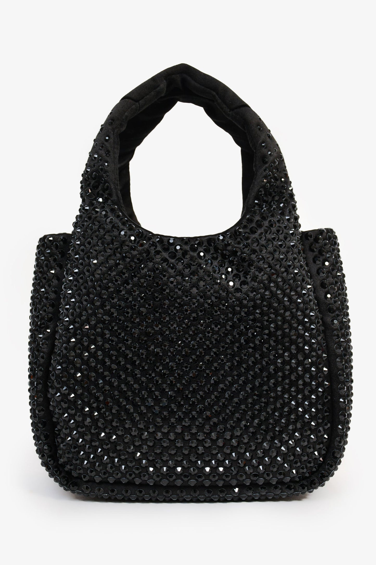 Prada 2024 Holiday Black Satin Crystal Top Handle Mini Tote Bag