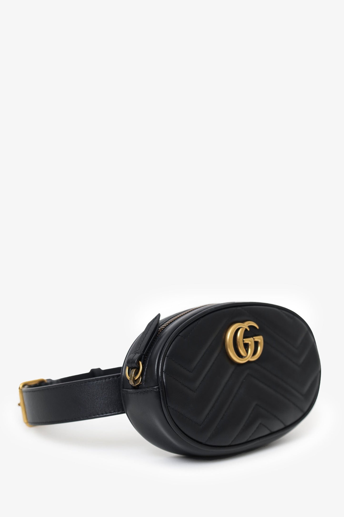 Gucci Black Leather Quilted 'GG' Marmont Belt Bag Size 75