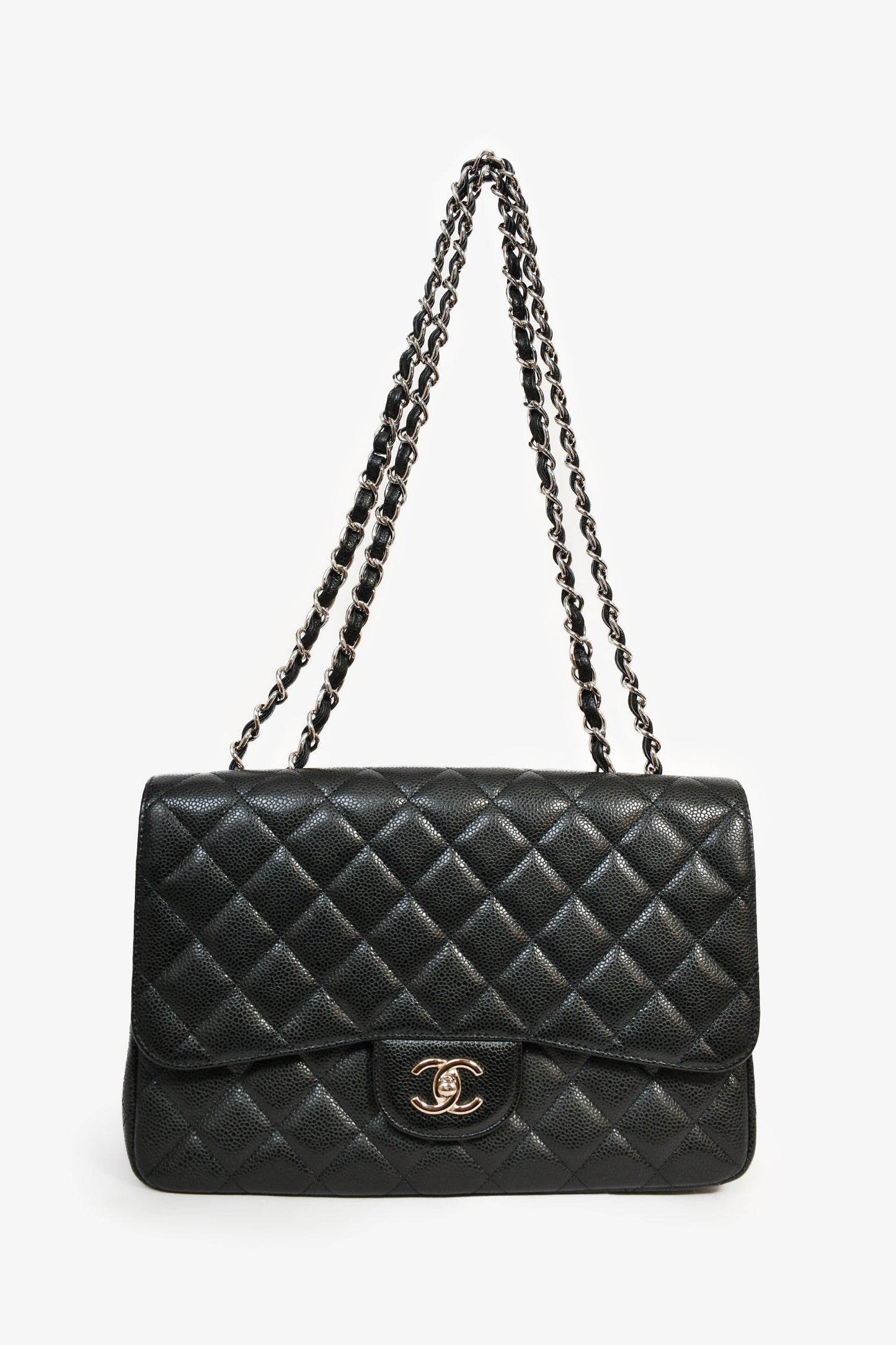 Chanel™ 2009/10 Black Caviar Leather Jumbo Single Flap Shoulder Bag SHW
