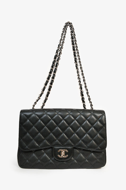 Chanel™ 2009/10 Black Caviar Leather Jumbo Single Flap Shoulder Bag SHW