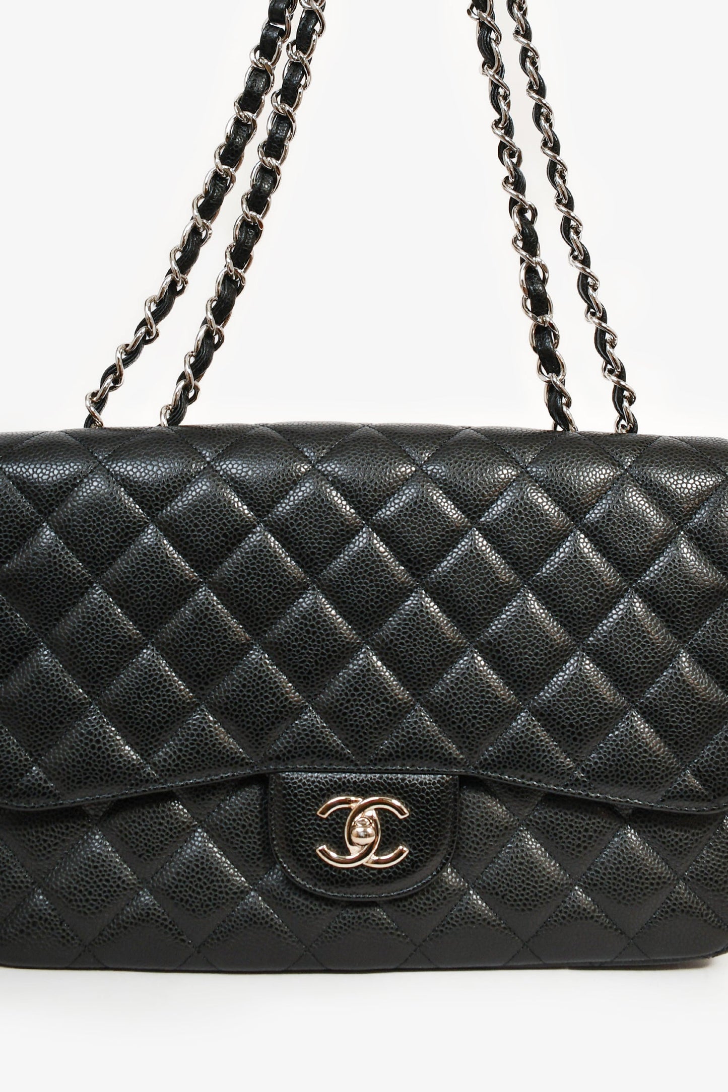 Chanel™ 2009/10 Black Caviar Leather Jumbo Single Flap Shoulder Bag SHW