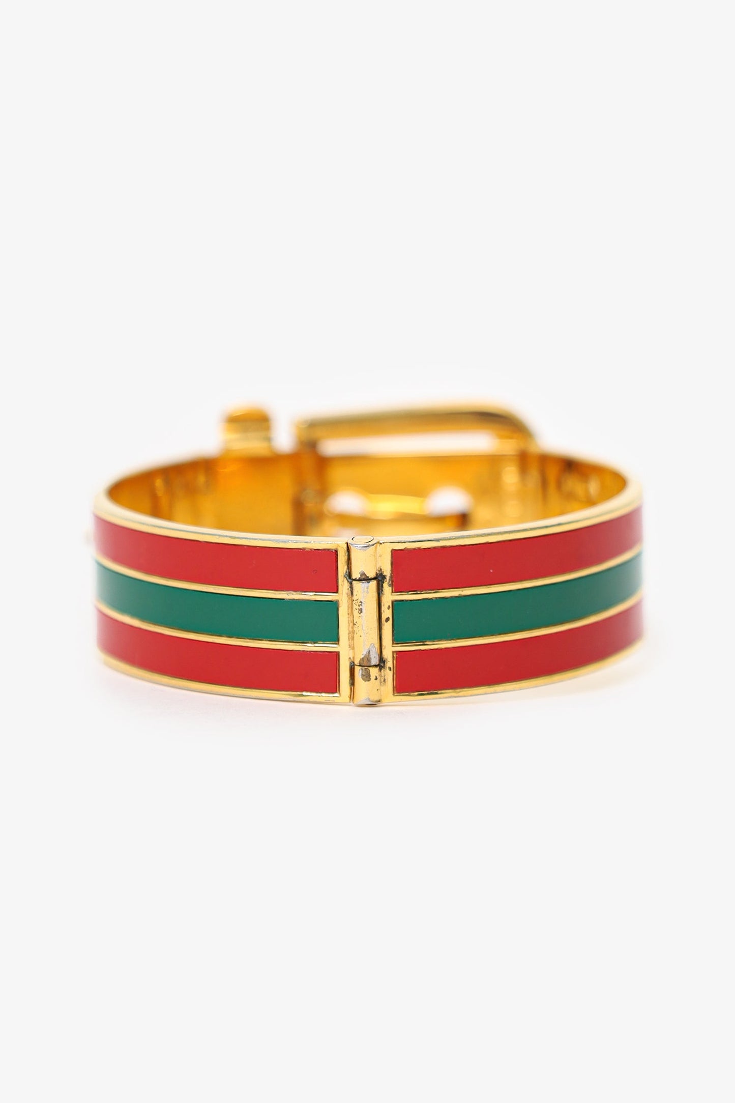 Gucci Vintage Gold Tone Green/Red Enamel Belt Bracelet